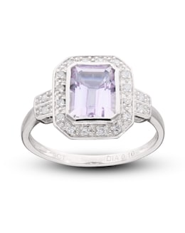 9ct White Gold Amethyst &amp; Dia Ring