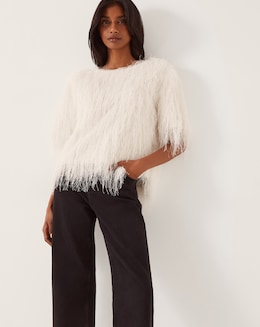 Monsoon Tori Short Sleeve Fringe Top