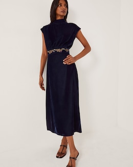 Monsoon Grace Velvet Midi Dress
