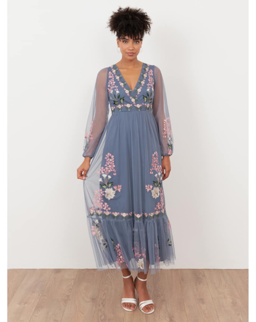 maya embroidered dress Maya embroidered maxi dress with cape in beige