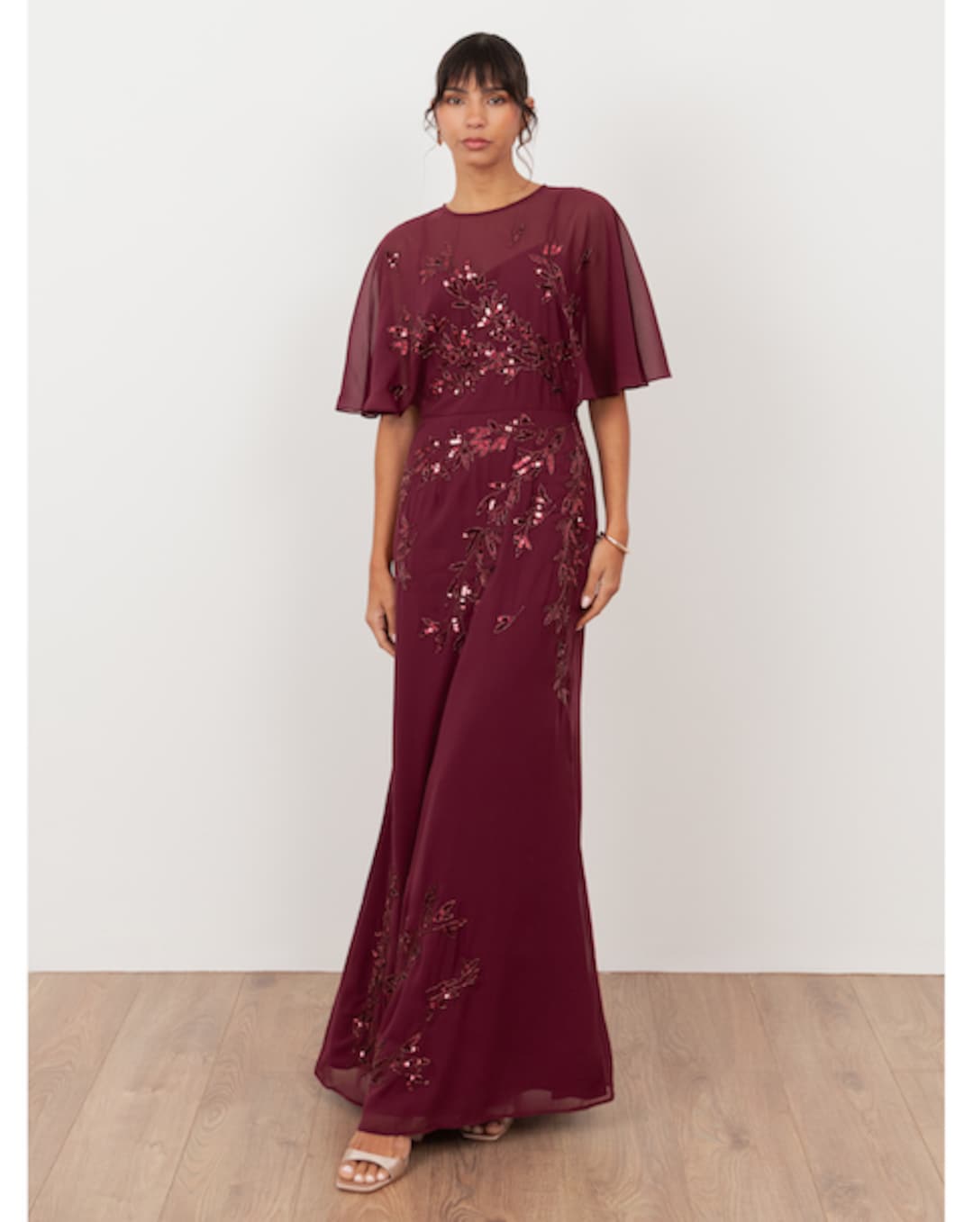 maya burgundy dress Kaitlin One Shoulder Slinky And Mesh Maxi Dress main image 0