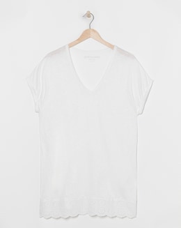 Broderie V Neck Short Sleeve Longline Top