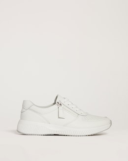 Leather Lace Trainer With Zip Detail - Wide Fit (E)