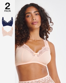 Pretty Secrets (2 Pack) Lottie Micro Non Wired Bras (B-F) Navy/Blush