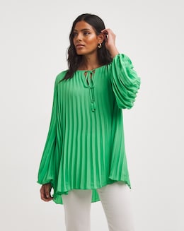 Joanna Hope Pleated Keyhole Blouse