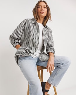 Twill Houndstooth Long Sleeve Shacket