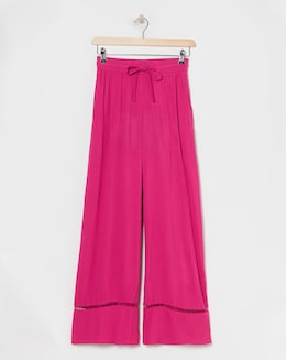 Raspberry Crinkle Shirred Waist Wide Leg Trousers