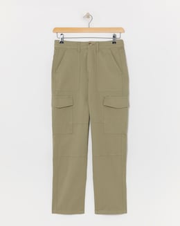 Soft Green Cotton Rich Tapered Utility Trousers with Stretch