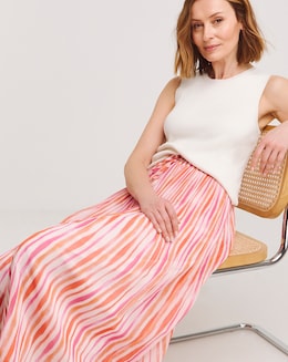 Pink Stripe Plisse Chiffon Midaxi Skirt