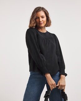 Black Volume Sleeve Textured Top