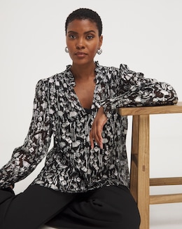 Silver V Neck Metallic Jaquard Blouse