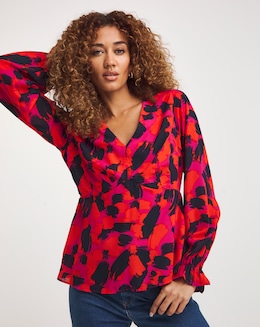 V Neck Abstract Print Tea Top