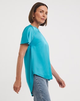Blue Jersey Back Satin Top
