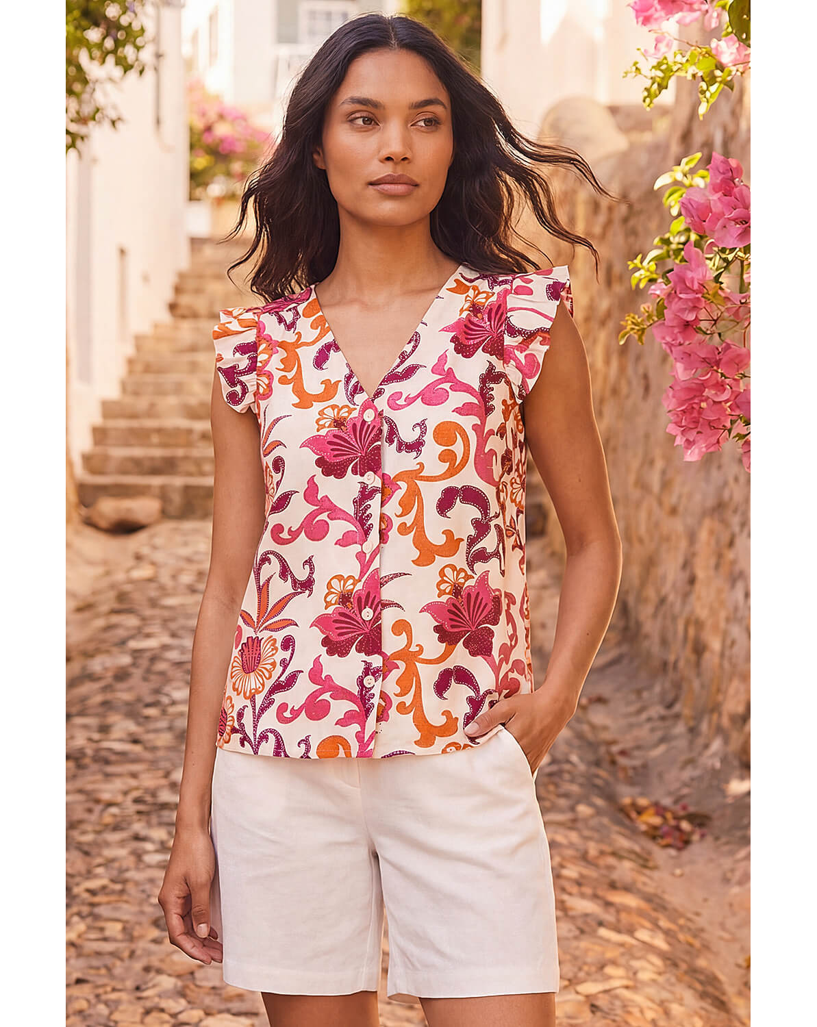 Roman Stripe Frill Sleeve Blouse | Ambrose Wilson