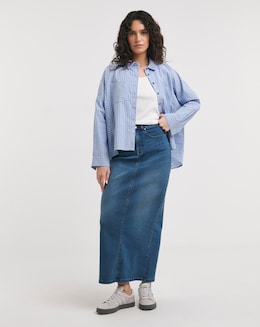 Blue High Waist Super Soft Denim Maxi Skirt