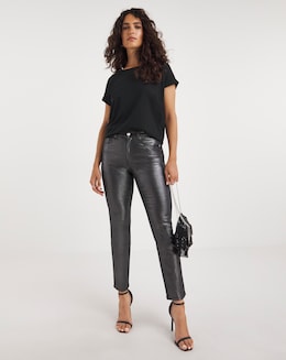 Pewter Metallic Slim Leg Jean