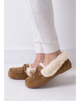 totes Ladies Real Suede Fur Lined Moccasin