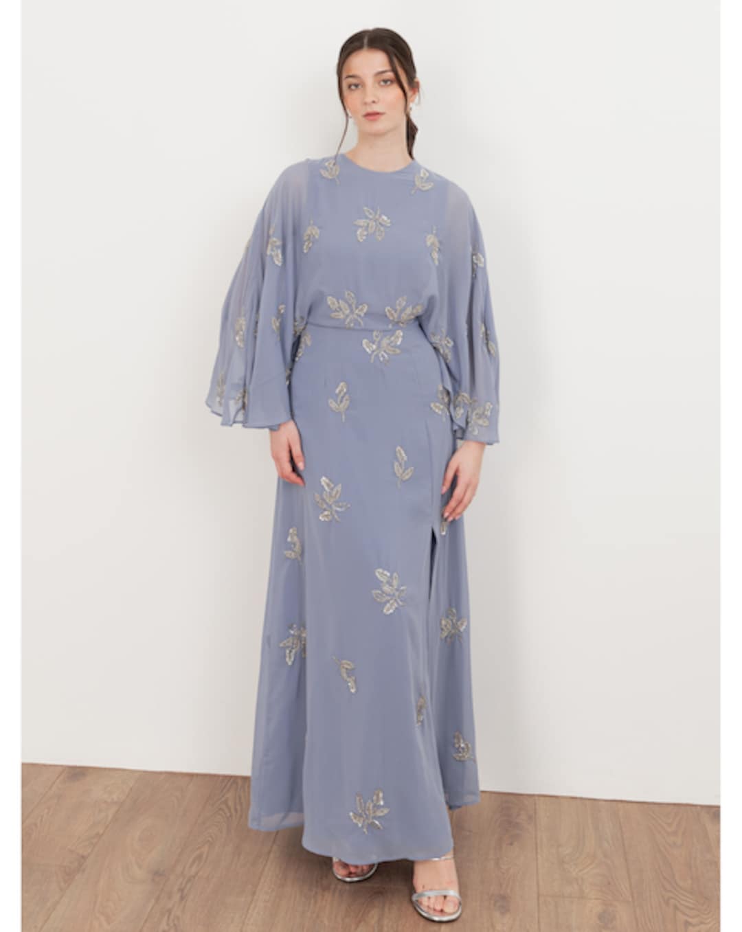 myah one shoulder dress in grey embroidery Maya main image 1
