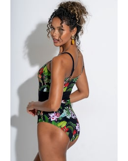 Pour Moi Palermo Panelled Tummy Control Swimsuit Black Tropic