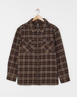 Wool Blend Checked Zip Through Overshirt