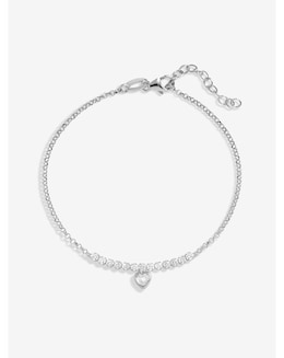 Simply Silver Sterling Silver 925 Cubic Zirconia Mini Tennis Heart Bracelet