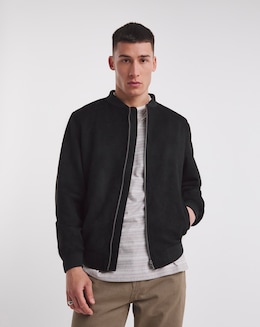 Black Faux Suede Bomber Jacket