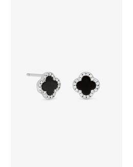 Simply Silver Sterling Silver 925 Pave and Jet Clover Stud Earrings