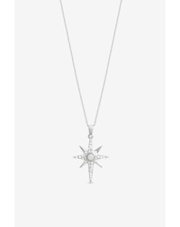 Simply Silver Sterling Silver 925 Cubic Zirconia and Opal Celestial Pendant