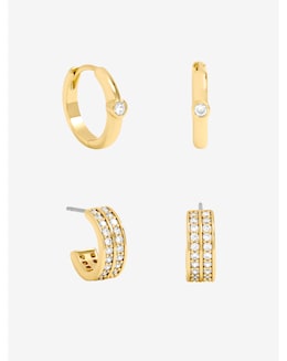 Jon Richard 14K Gold Plated Polished and Pave Hoops - Pack of 2