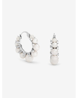Jon Richard Rhodium Plated Pearl and Crystal Hoop Earrings