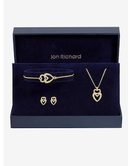 Jon Richard Gold Plated Crystal and Polished Heart Trio Set - Gift Box