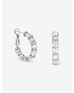 Jon Richard Rhodium Plated Cubic Zirconia Round Stone Hoop Earrings