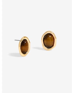 Jon Richard Gold Plated Tigers Eye Oval Stud Earrings