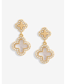 Jon  Richard Gold Plated Mother Of Pearl Double Drop Clover Earrings