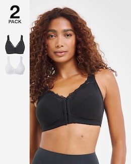 Pretty Secrets (2 Pack) Front Fastening Bras (B-DD) White/Black