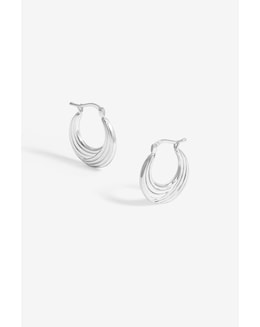 Simply Silver Sterling Silver 925 Polished Ribbed flat Hoop Earrings