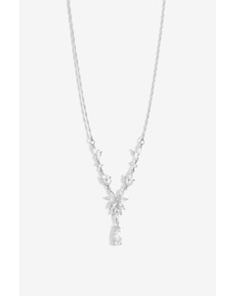Jon Richard Rhodium Plated Cubic Zirconia Floral Y Necklace