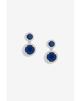 Jon Richard Rhodium Plated And Sapphire Double Halo Earrings