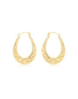 9ct Gold Patterned Oval Creole Earrings