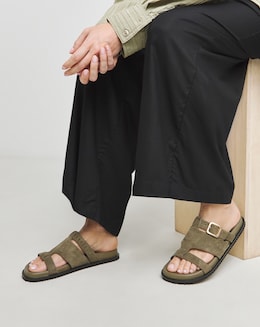 Anthology Cicero Suede Lasercut Detail Footbed Sandals - Wide Fit (E)