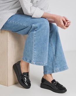Heavenly Soles Skye Low Wedge Tassle Trim Loafer - Extra Wide Fit (EEE)