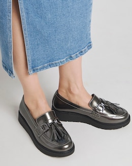Heavenly Soles Skye Low Wedge Tassle Trim Loafer - Extra Wide Fit (EEE)