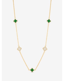 Jon Richard Gold Plated Pave and Malachite Clover Necklace