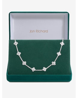 Jon Richard Rhodium Plated and Diamond Cut Station Clover Necklace - Gift Box