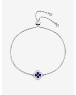 Jon Richard Rhodium Plated and Sapphire Clover Toggle Bracelet