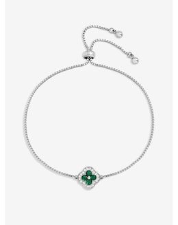 Jon Richard Rhodium Plated and Emerald Clover Toggle Bracelet