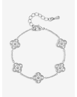 Jon Richard Rhodium Plated and Pave Clover Bracelet