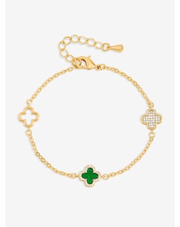 Jon Richard Gold Plated Pave and Malachite Clover Bracelet