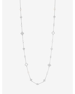 Mood Silver Crystal &amp; Mother of Pearl Clover Station Long Necklace