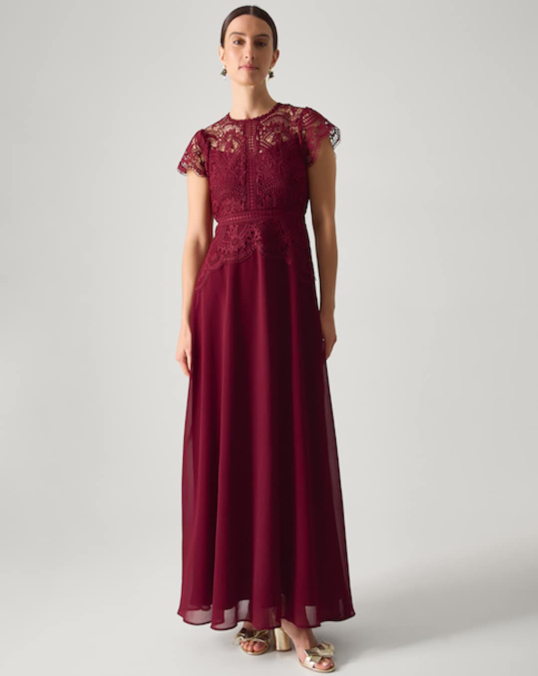 green emerald velvet dress Hand-Beaded Blouson Long Gown With Flutter Sleeves In French Blue